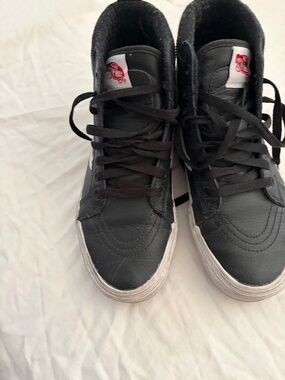 Custom Winter Vans Sk8-Hi (black leather) Size 8.5